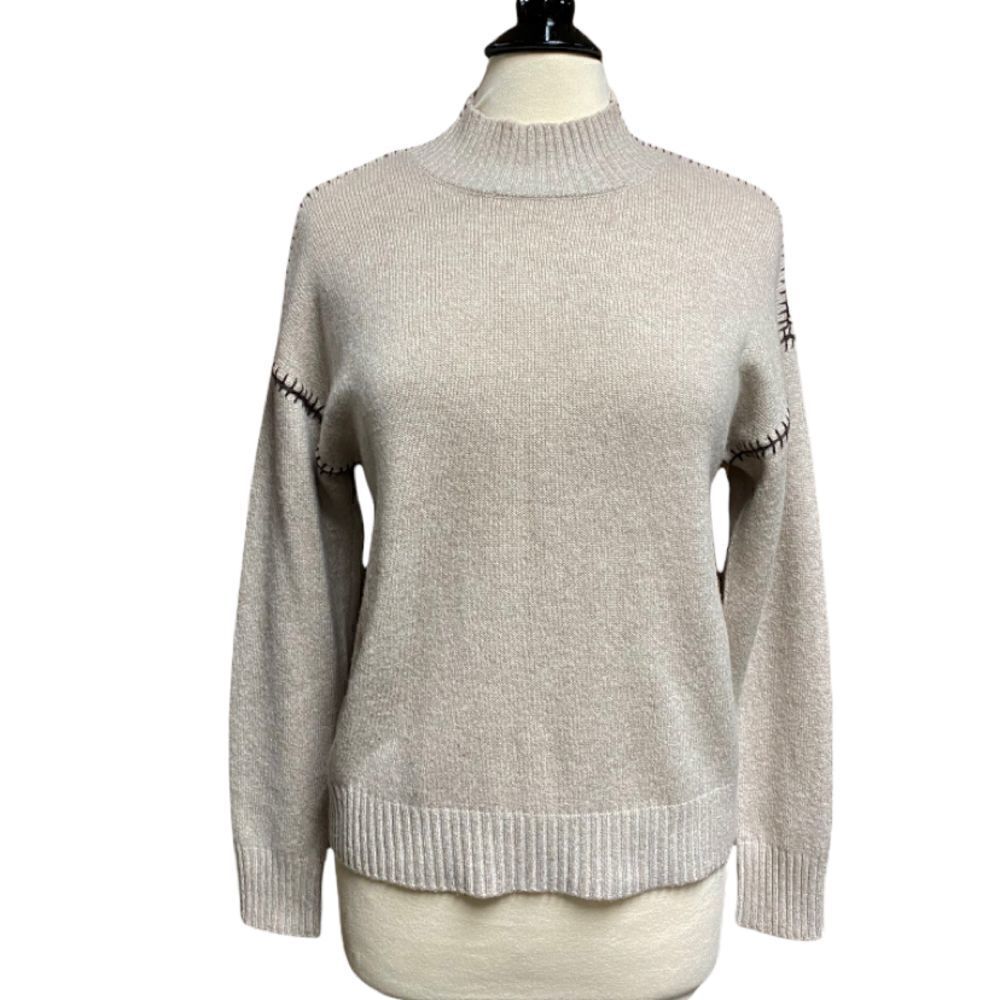 MinnieRose Beige Cashmere Mock-neck Pullover Sweater NWT